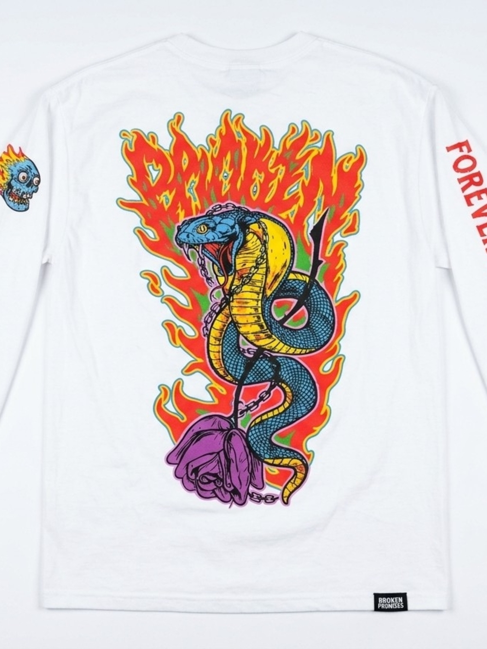 Broken Promises White Long-Sleeve Snake & Flame Graphic Tee
